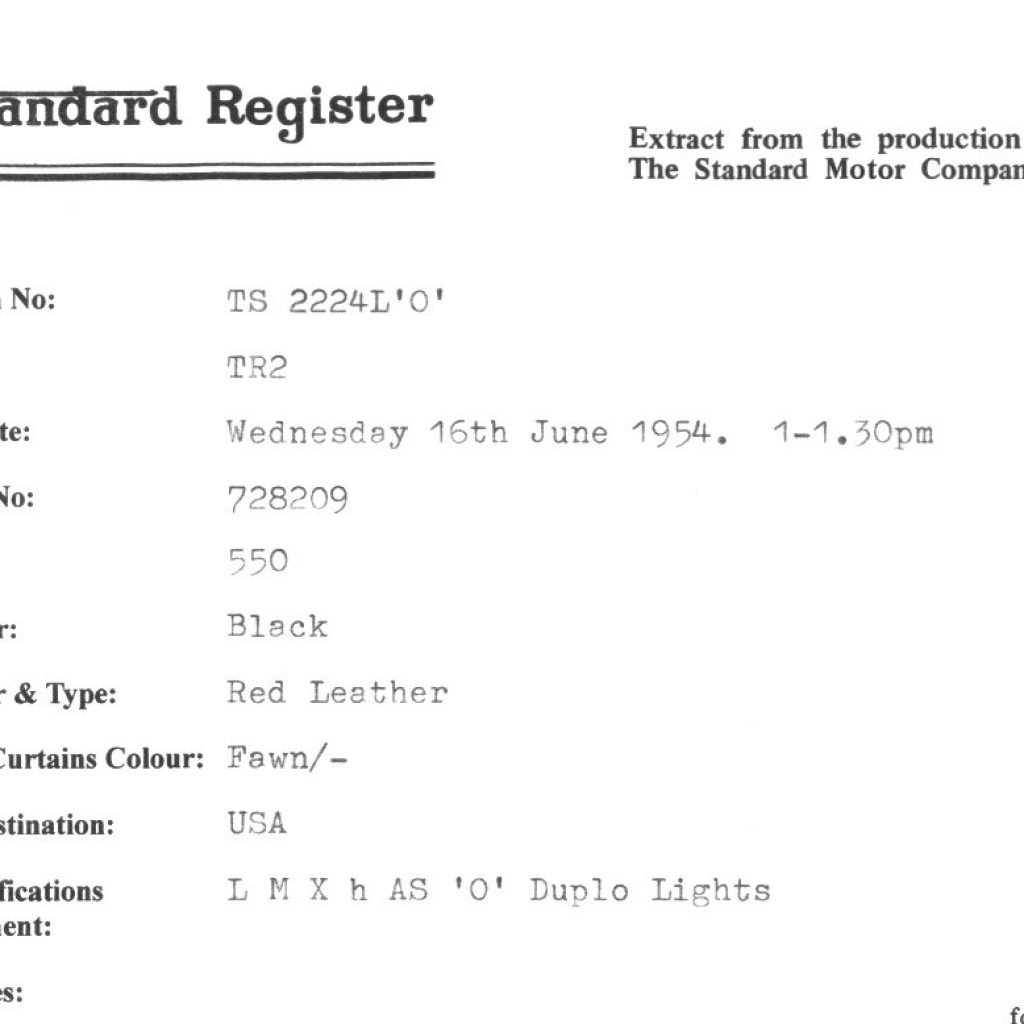Trace Certificates – Triumph Club – Vintage Triumph Register
